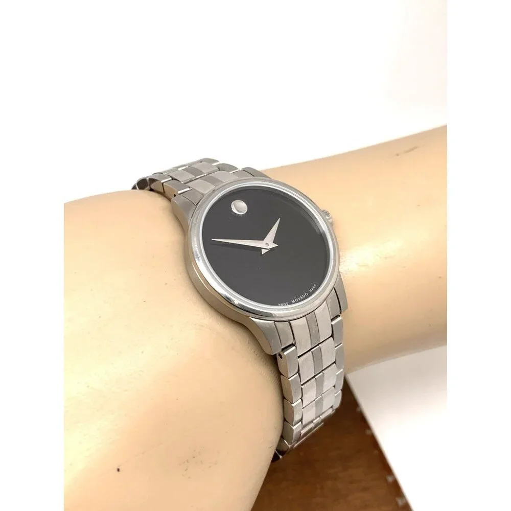 Movado Women's Watch 0607537 Museum Swiss Quartz Black Dial Silver Steel 28mm